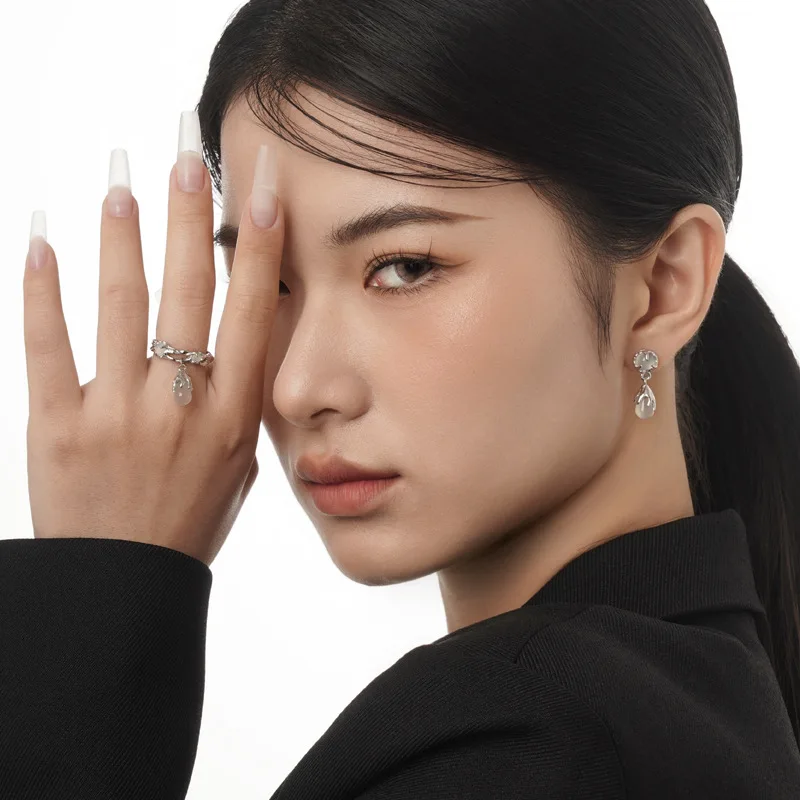 MLKENLY New S925 sterling silver Waterdrop agate ring for women lively fashionable opening, index finger ring Punk jewelry - Image 2