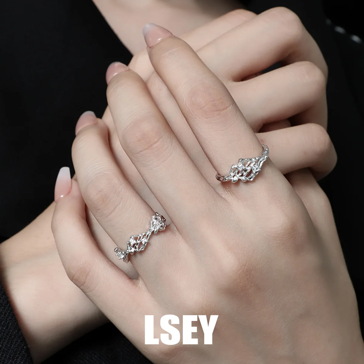 MLKENLY S925 sterling silver Weaving hollow ring Lady Engagement Open Ring Love Gifts - Image 4