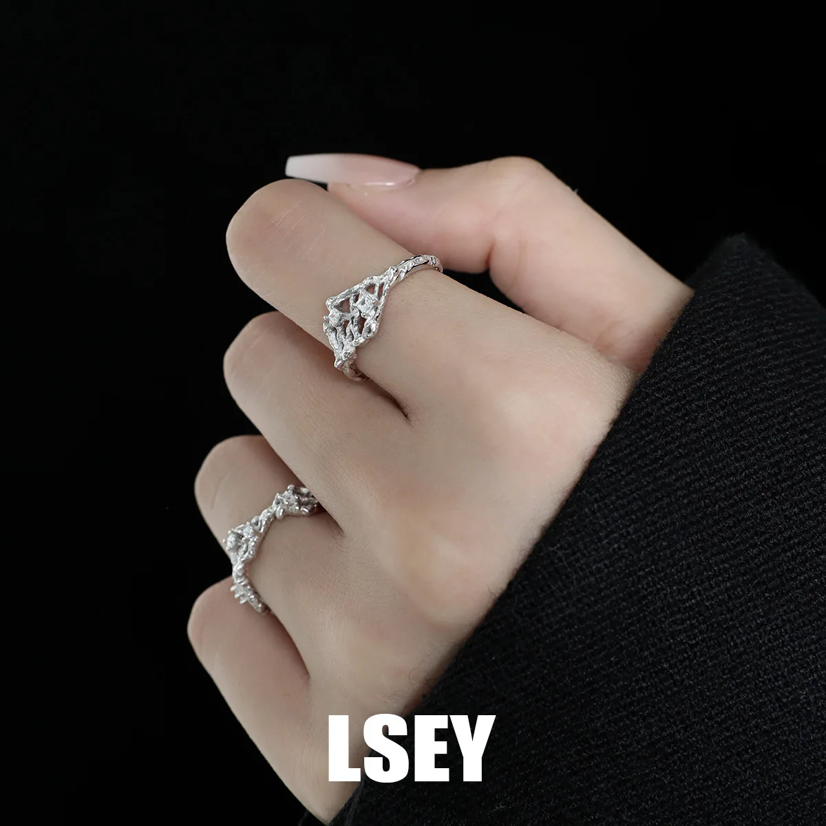 MLKENLY S925 sterling silver Weaving hollow ring Lady Engagement Open Ring Love Gifts - Image 2