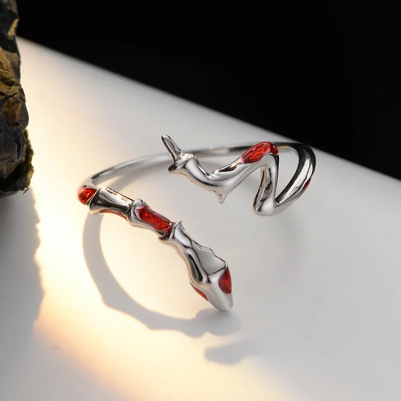 MLKENLY Small niche designer S925 sterling silver bamboo snake ring for women with sweet and cool style and colorful snake ring - Image 4