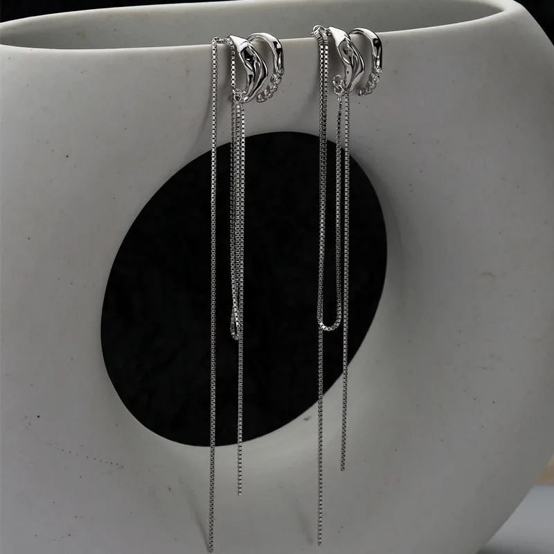 Micro fringed ear bone clip female minority design S925 sterling silver double-layer chain ear clip without ear hole senior cuff