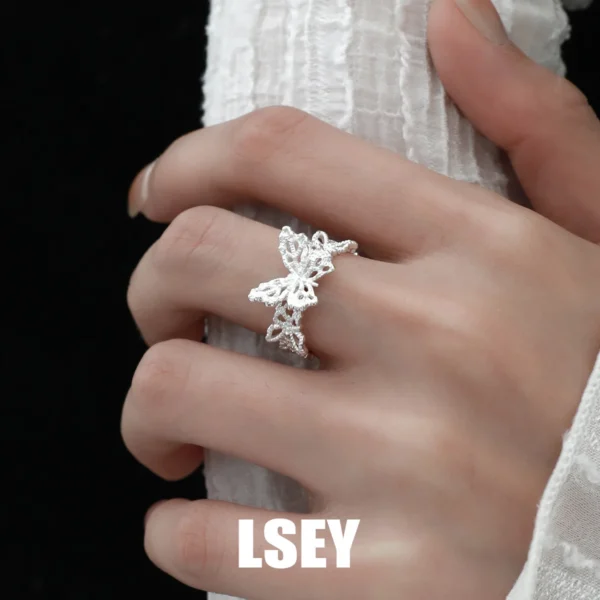 MLKENLY S925 sterling silver Lace butterfly pure silver ring, light luxury style, versatile and high-end women's silver jewelry