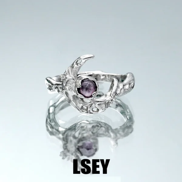MLKENLY S925 sterling silver Sweet, cool, high-end, light luxury, textured purple zircon moon