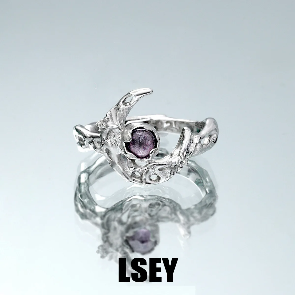 MLKENLY S925 sterling silver Sweet, cool, high-end, light luxury, textured purple zircon moon