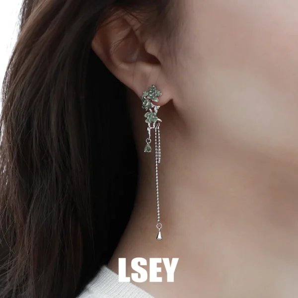 MLKENLY S925 Sterling Silver Jasmine Long Chain Earrings For Women Waterproof Anti Allergic Jewelry New