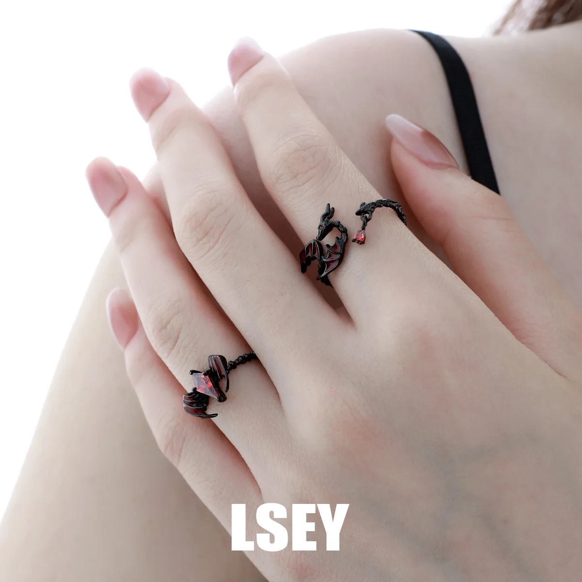 MLKENLY New S925 sterling silver Dragon Wing Ring Pure Silver Original Kuroshio Cool Red Zircon Open End Ring Wholesale - Image 3