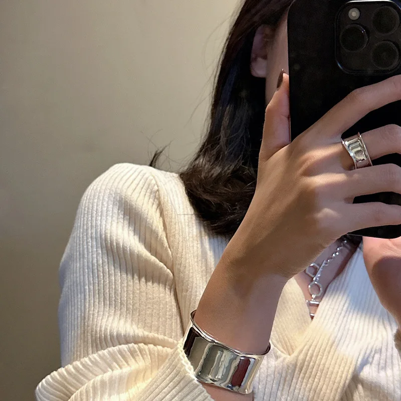 S925 Sterling Silver Korean Wide Face Heavy Industry Fashionable Personalized Bracelet Blogger Fashion Wholesale - Image 3