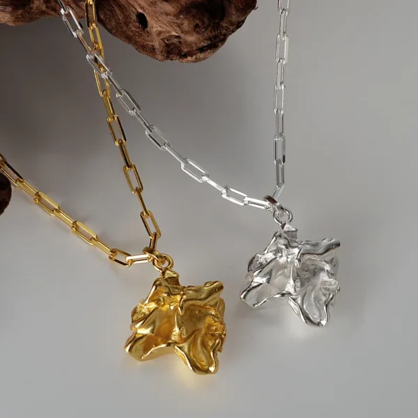 MLKENLY S925 Sterling silver Minimalist and niche heavy industry Tinfoil Pendant Necklaces For Women Antique Clavicle Necklace