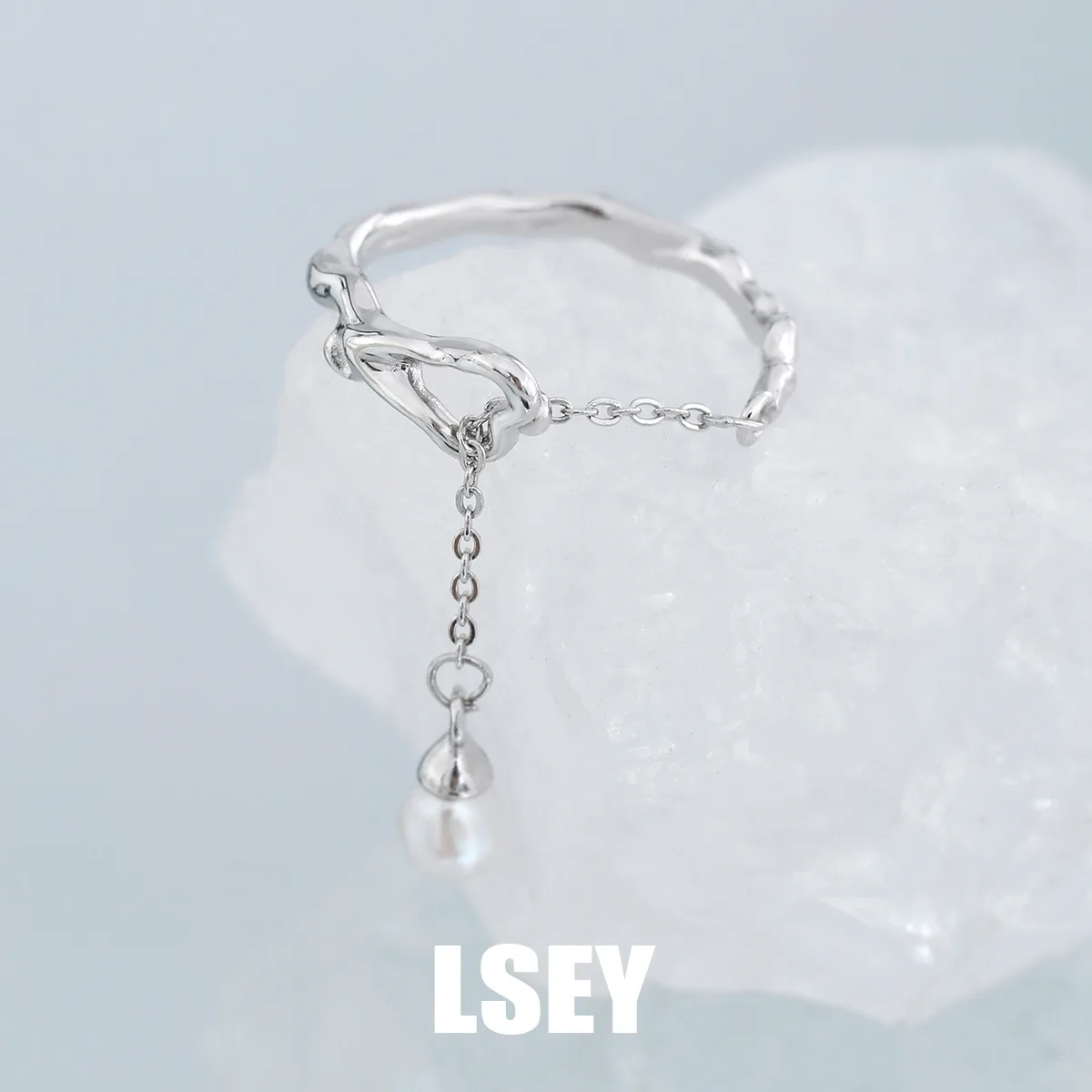 MLKENLY S925 sterling silver Liquid pearl chain ring For Women Gift Irregular Punk Adjustable Jewelry