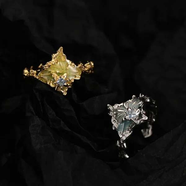 MLKENLY S925 sterling silver textured color diamond ring, niche and cool style, high-end sense, drip glue jewelry