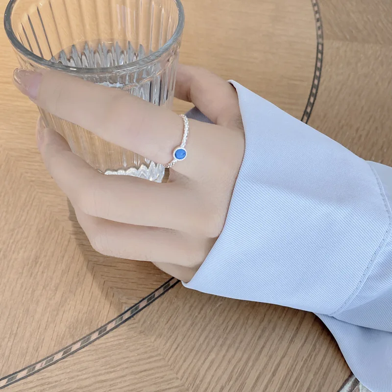 CHOZON S925 Solid Silver Synthetic Turquoise Ring French Minimalist Wholesale Adjustable Jewelry for Women - Image 4