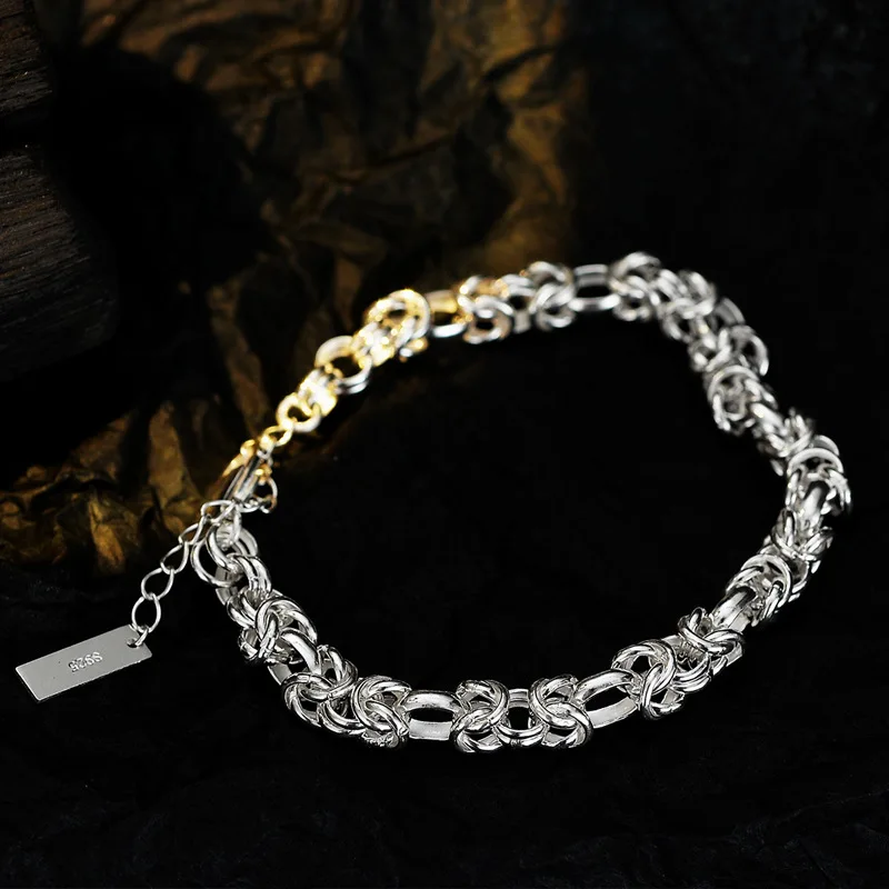 MLKENLY Heavy Industry S925 Pure Silver Knot Binding Bracelet Women's White Gold Handmade Stacked Bracelet