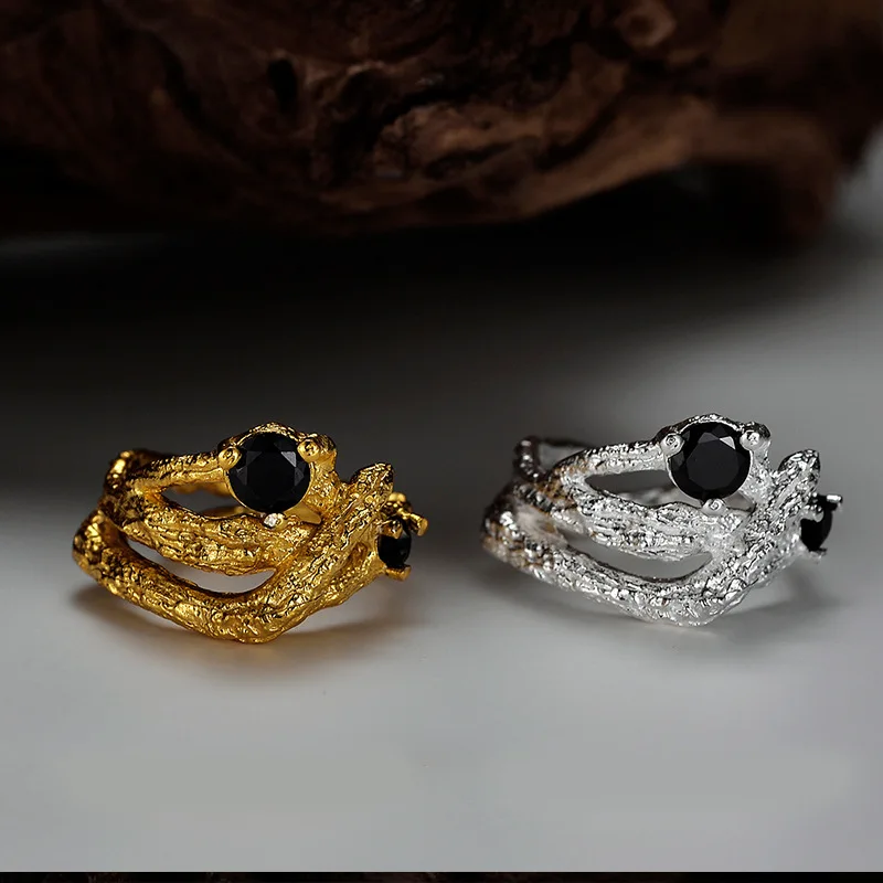 MLKENLY Unique design S925 sterling silver hollow branch winding texture ring female ins inlaid zircon index finger rings