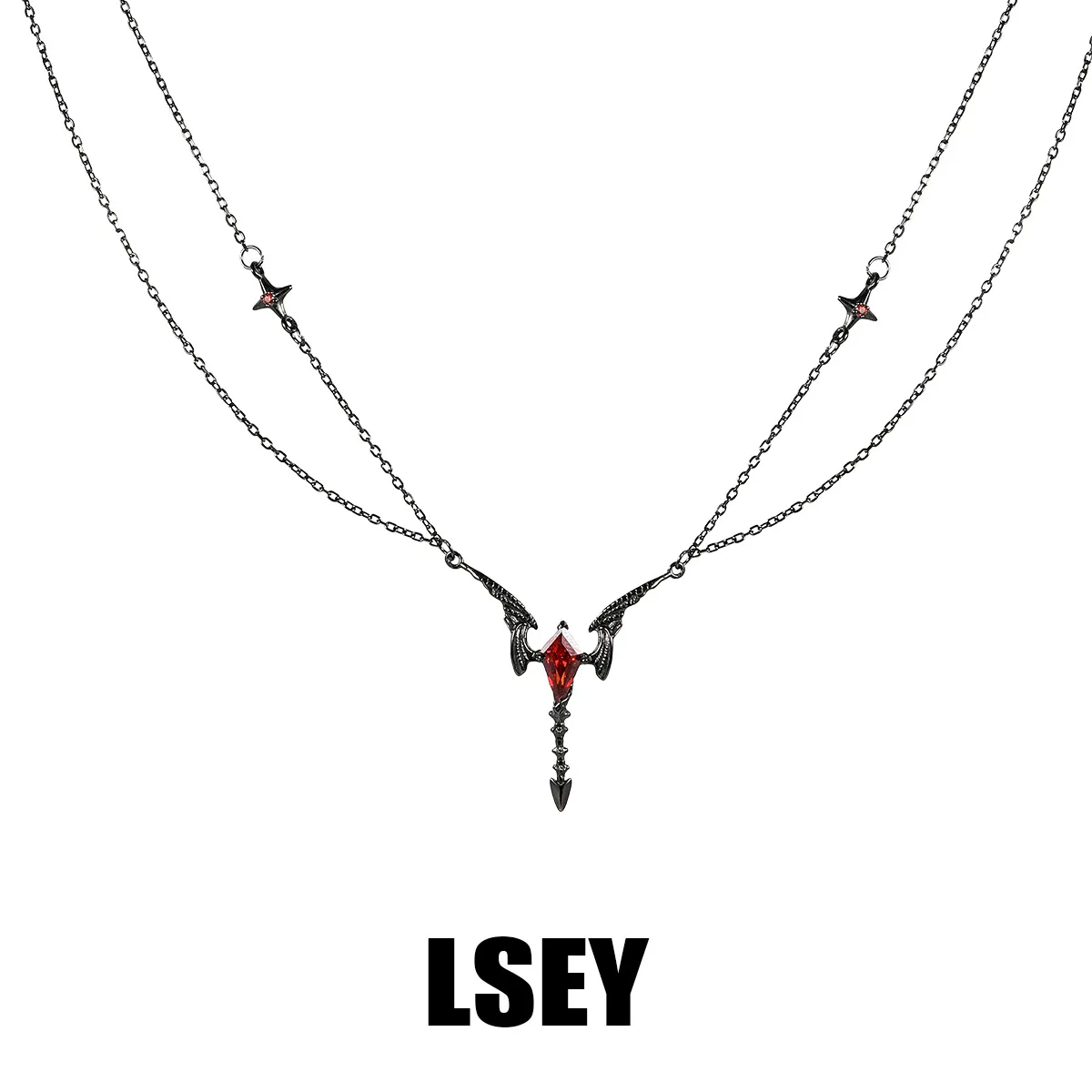 MLKENLY S925 Sterling Silver Dragon Wing Necklace Pure Silver Original Dark Personality Red Zircon Collarbone Chain Love and Dee - Image 5