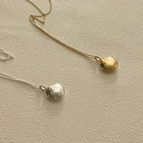 Korea 925 Sterling Silver INS Clavicle Chain Jewelry Simple Round Glossy Pendant Necklaces for Women Gold 18k