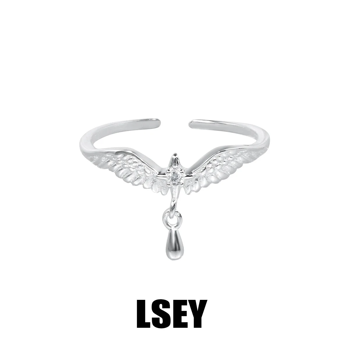 MLKENLY S925 sterling silver Original Angel Tears Wings Ring Open Ring Women Chic Korean Fashion Waterproof Finger Jewelry - Image 4