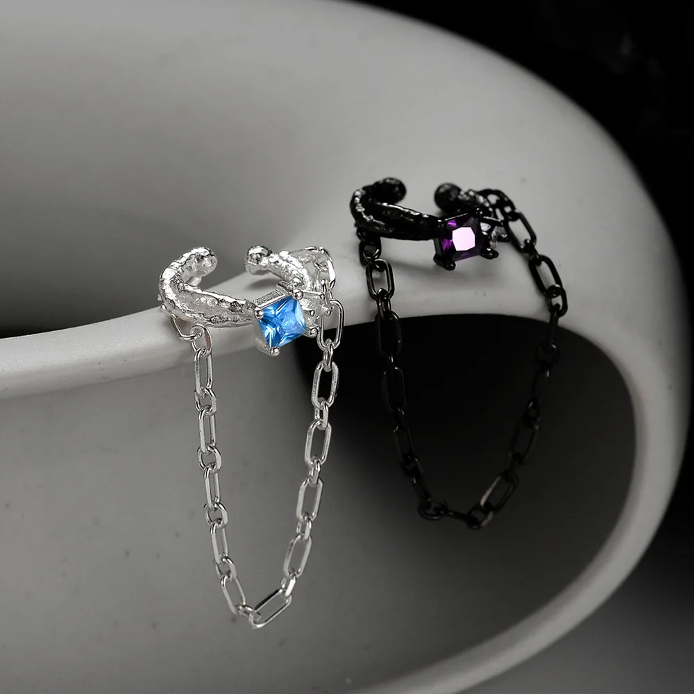 MLKENLY S925 sterling silver Texture Chain Ear Clip for Female Ins Wind No Earhole Inlaid Diamond Ear Cuff