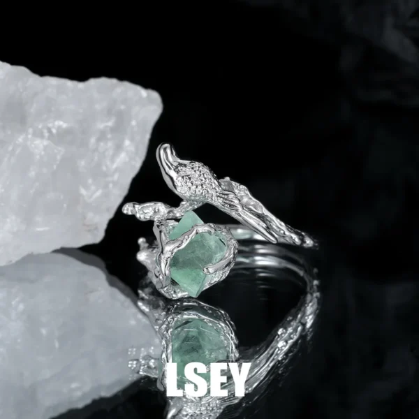 S925 sterling Silver Flying bird fluorite ring, high-end ring, women's silver jewelry batch