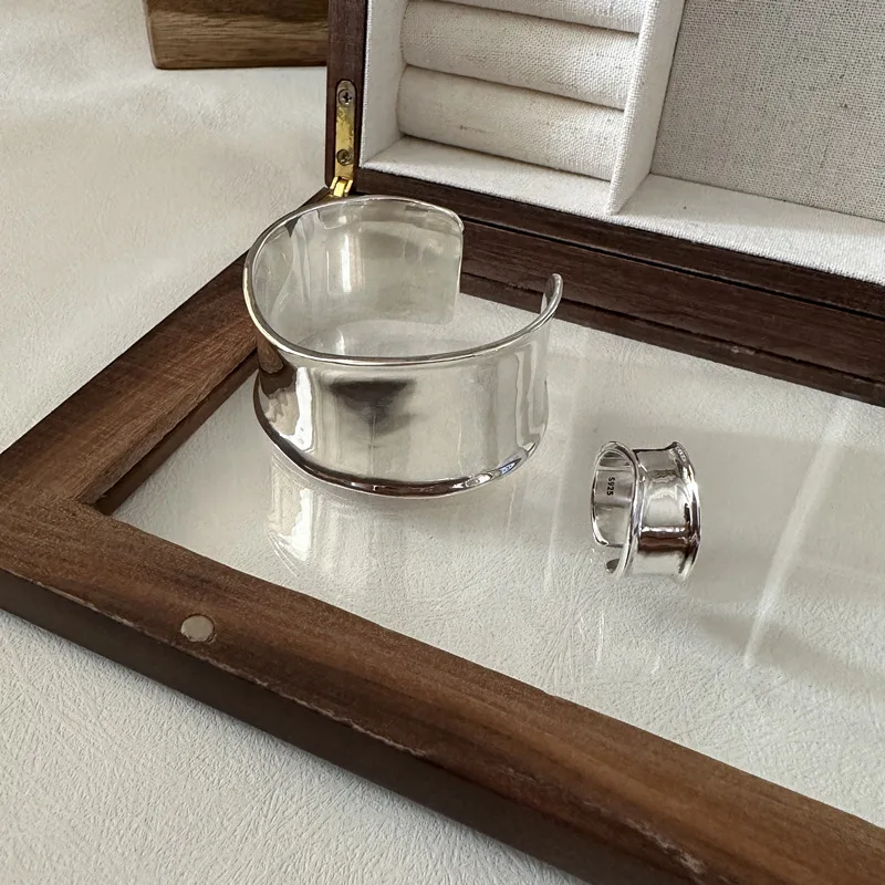 S925 Sterling Silver Korean Wide Face Heavy Industry Fashionable Personalized Bracelet Blogger Fashion Wholesale - Image 5