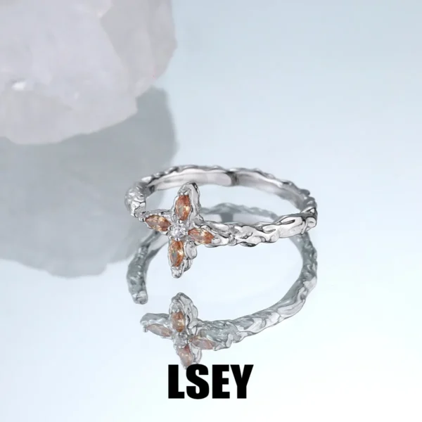 MLKENLY S925 sterling silver  CZ Crystal Clover Rings For Women Opening Couple Ring Aesthetic Wedding Christmas Jewelry Gift