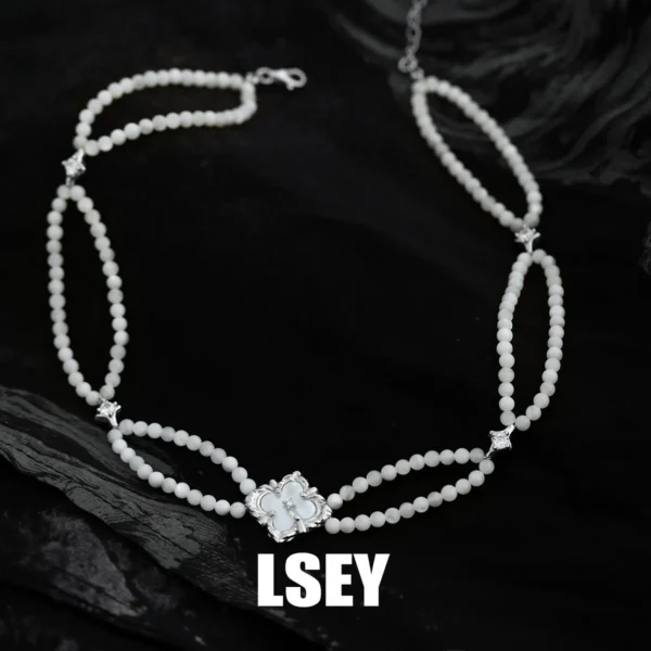 MLKENLY S925 Sterling Silver White shell flower double-layer necklace For Women Bohemia Elegant Jewelry Gifts Wholesale