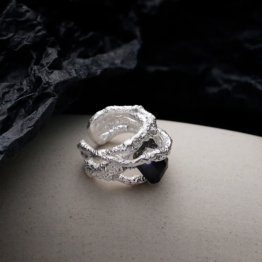 MLKENLY S925 sterling silver Gradient tourmaline ear clip for women without ear holes irregular winding hollow ear cuff - Image 4