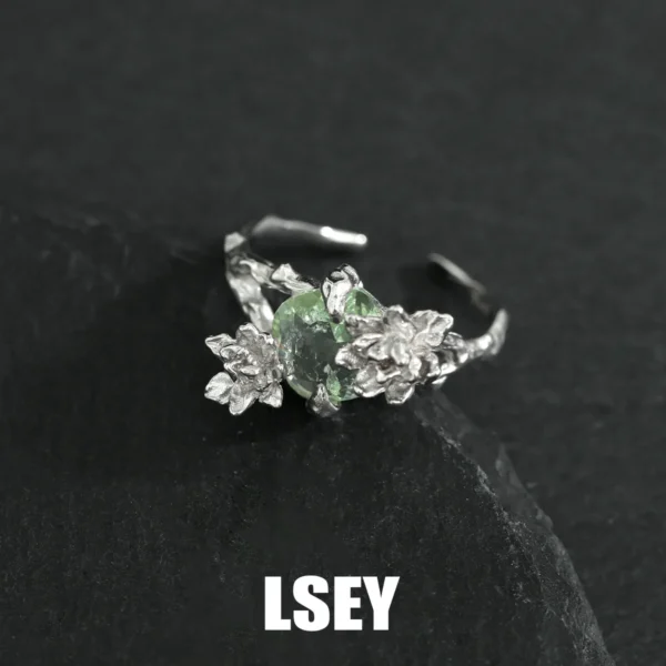 MLKENLY S925 sterling silver Jasmine green zirconium ring For Women Fashionable Simple Fine Jewelry Gift