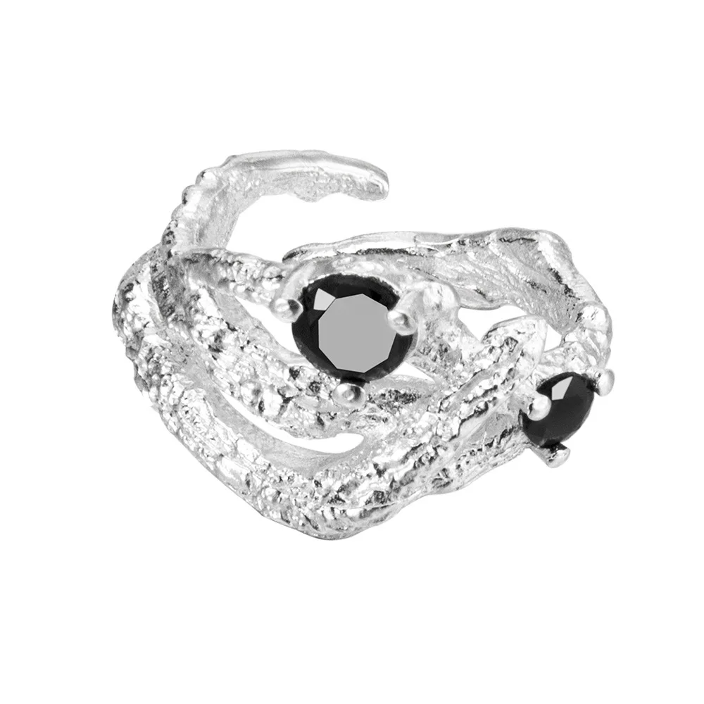 MLKENLY Unique design S925 sterling silver hollow branch winding texture ring female ins inlaid zircon index finger rings - Image 3