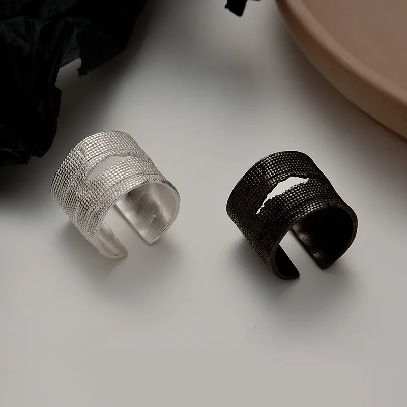 MLKENLY 100% 925 sterling silver damaged sack ring female ins cold wind opening matte index finger ring jewelry - Image 4