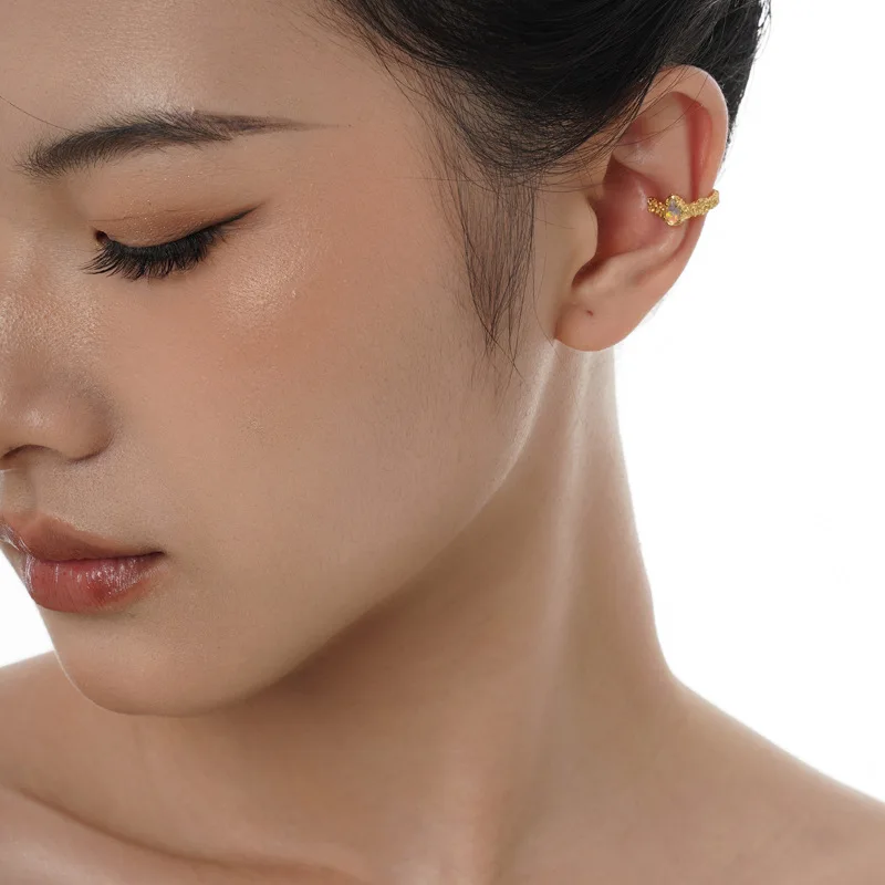 MLKENL 1PC S925 Sterling Silver Gold Opal Clip Earrings Without Holes Texture Earcuff Catilage Fine Ear Jewelry Accessories - Image 3