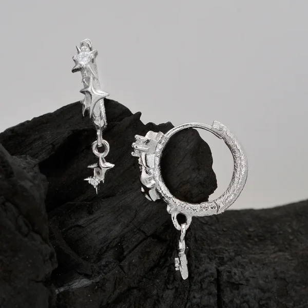 1 pcs S925 Sterling Silver  Starry Earrings with Women's Short Hoop Earrings and Matte Texture