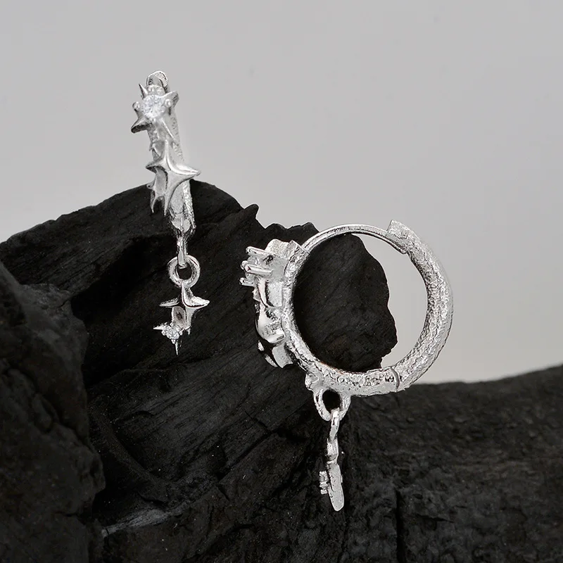 1 pcs S925 Sterling Silver Starry Earrings with Women's Short Hoop Earrings and Matte Texture