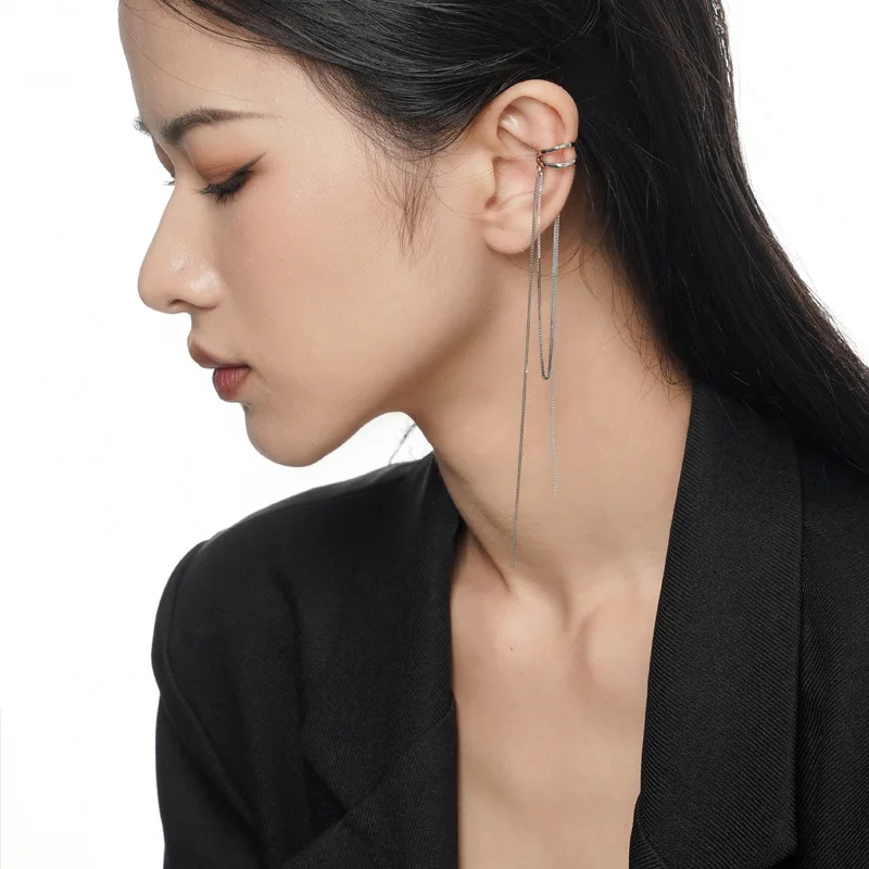 MLKENLY Fashionable temperament tassel ear clip wholesale S92 sterling silver niche chain ear bone clip women's high-end sense - Image 3