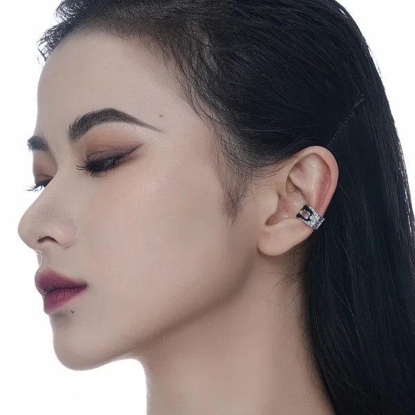 MLKENLY S925 sterling silver Irregular texture ear clip with irregular shape, female ins style, black drip glue ear cuff