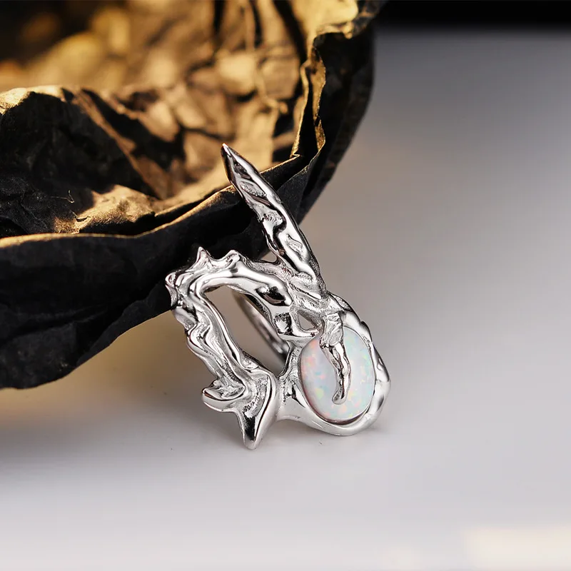 MLKENLY Luxurious and trendy S925 sterling silver opal ear clip without ear hole, high-grade white gold texture ear bone clip