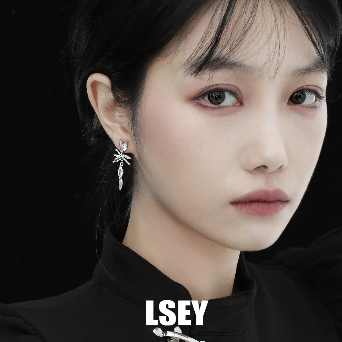 Minimalist S925 Sterling Silver Bamboo leaf dragonfly earrings niche original new Chinese style light luxury diamond studded ear - Image 5