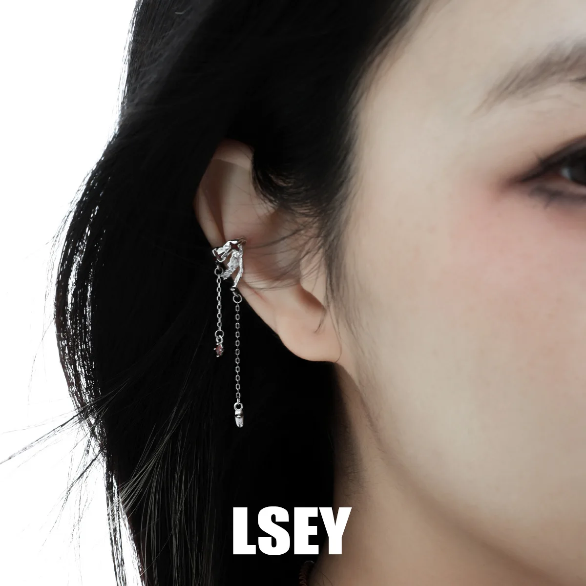 MLKENLY 1PCS S925 Sterling Silver Ins high-end feeling four-star red drip glueear cuff Earcuff Brincos - Image 3