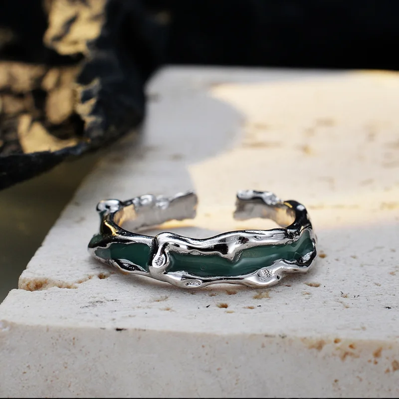 MLKENLY Enamel ring small design S925 sterling silver irregular drop glue index finger ring for women