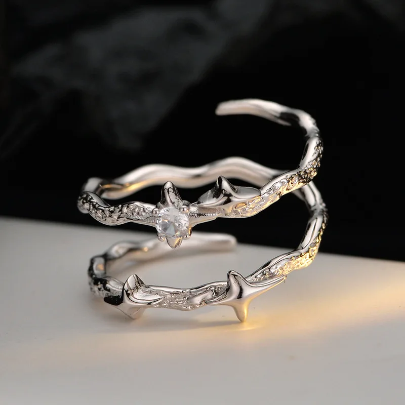 MLKENLY S925 sterling silver star ring for women, double layered simple, fashionable and personalized winding ring - Image 4