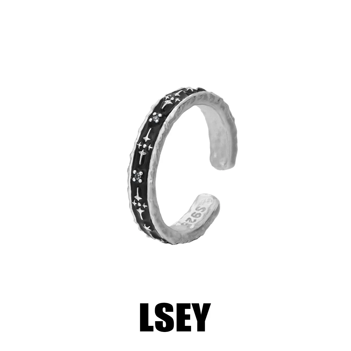 MLKENLY S925 sterling silver Black Gold Star Ring Vintage Punk Temperament Open Irregular Star Ring for Birthday - Image 5