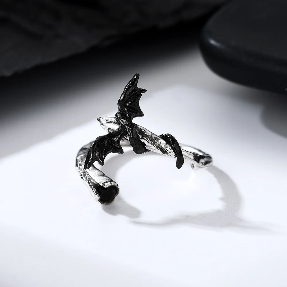 MLKENLY S925 sterling silver Gun Black Two Color Original Design Series Bat Niche Dark Subculture Ring Woman