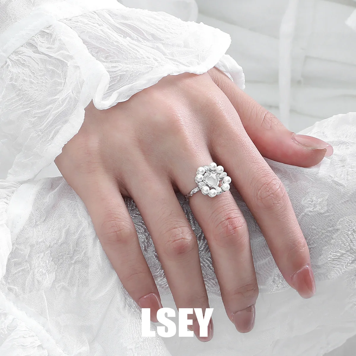 MLKENLY S925 sterling silver Pearl Love Cross Ring Cold Wind Geometric Punk For Women Girl Jewelry Gift - Image 2