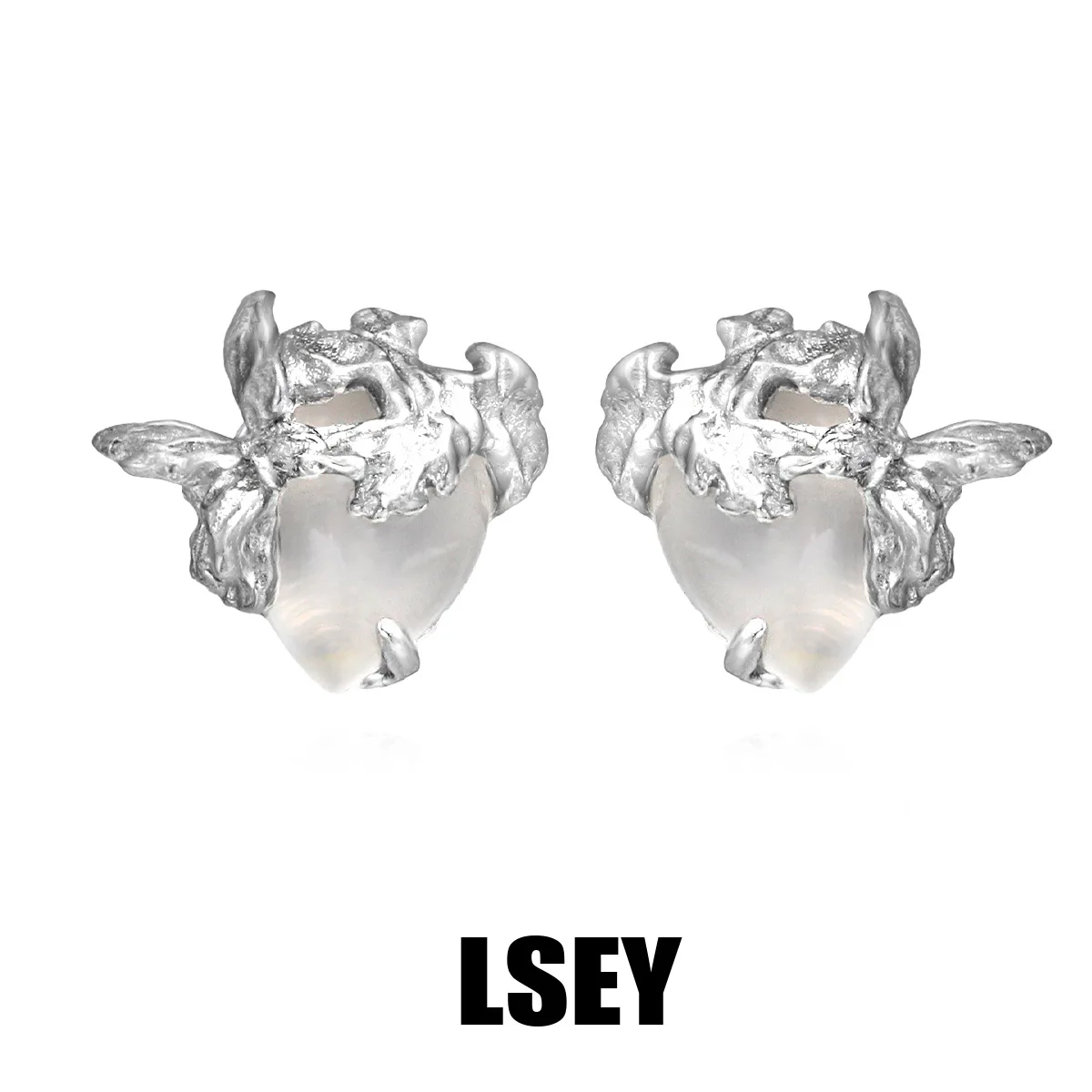Minimalist S925 Sterling Silver Ins cool style, high-end temperament, butterfly water droplet, white agate Stud Earrings