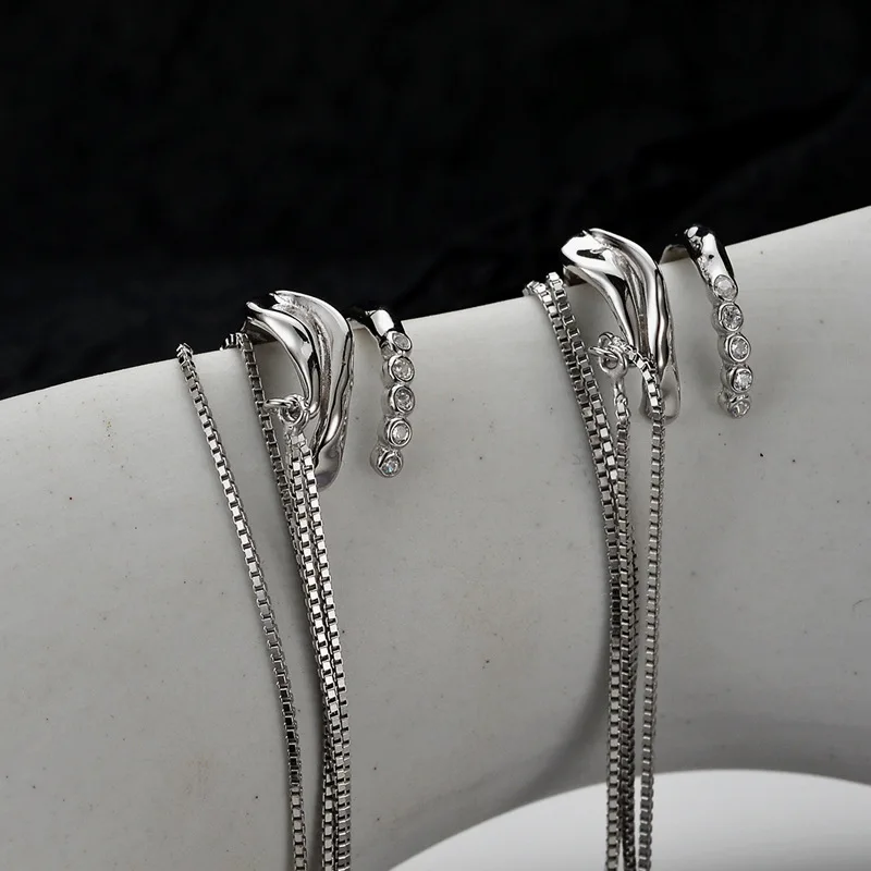 Micro fringed ear bone clip female minority design S925 sterling silver double-layer chain ear clip without ear hole senior cuff - Image 3
