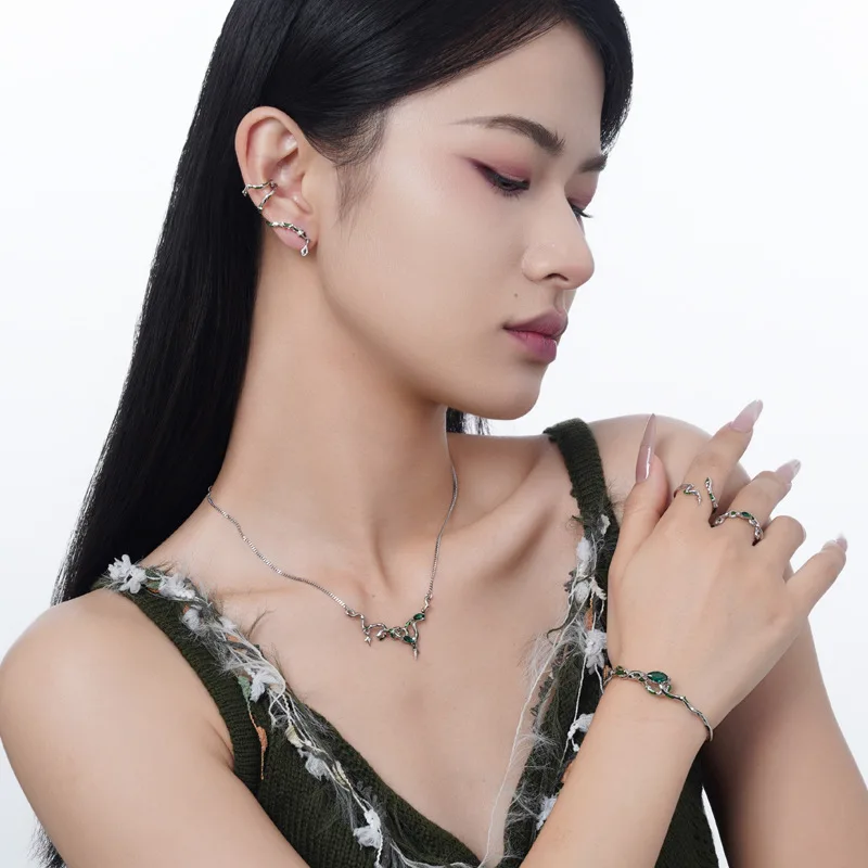 MLKENLY Small niche designer S925 sterling silver bamboo snake ring for women with sweet and cool style and colorful snake ring - Image 3