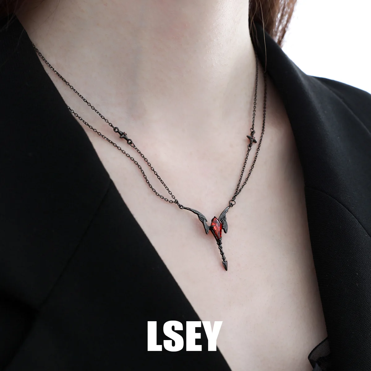 MLKENLY S925 Sterling Silver Dragon Wing Necklace Pure Silver Original Dark Personality Red Zircon Collarbone Chain Love and Dee - Image 4