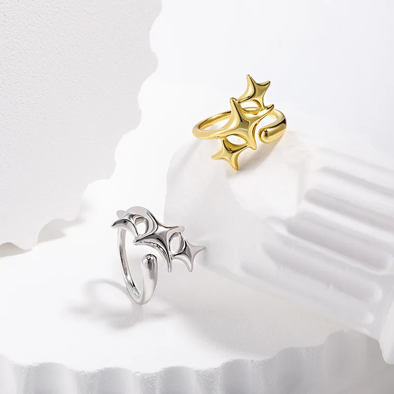 CHOZON S925 Solid Silver Star Ring Korean Minimalist Adjustable Wholesale Jewelry for Women - Image 4