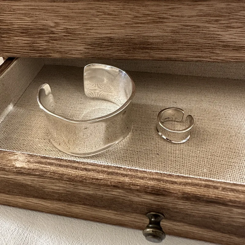 S925 Sterling Silver Korean Wide Face Heavy Industry Fashionable Personalized Bracelet Blogger Fashion Wholesale - Image 2