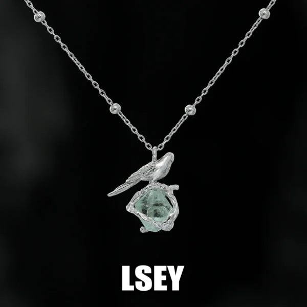 MLKENLY Flybird Fluorite Necklace Cold Wind S925 Pure Silver Premium Necklace Women's Silver Jewelry Wholesale