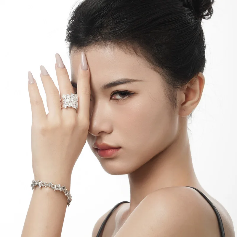 MLKENLY S925 sterling silver Flower Flower Ring Female Ins Cold Wind Open Wide Version Flower Finger Ring - Image 2
